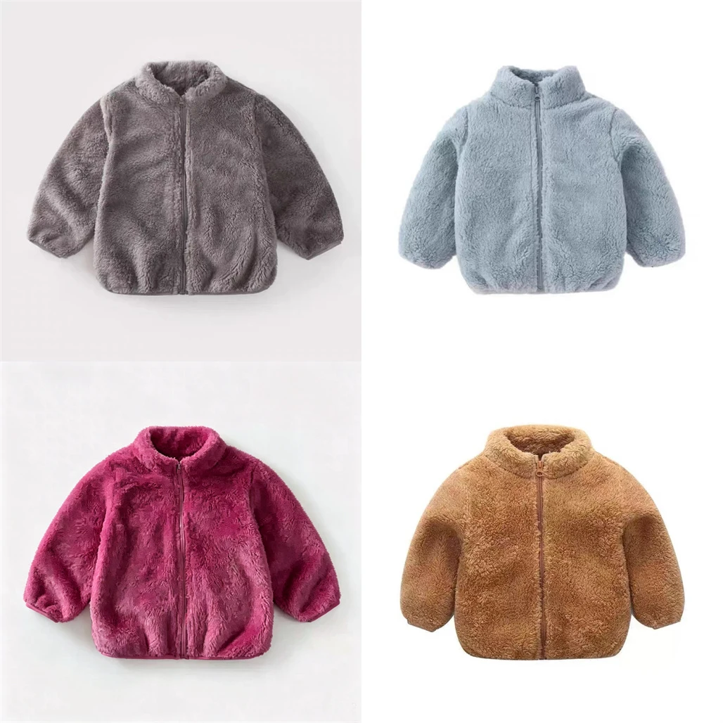 Children's Clothing Autumn And Winter Plush Coat Boys And Girls Baby Warm Clothes Base Wear Thin Velevt Double-side Outerwear