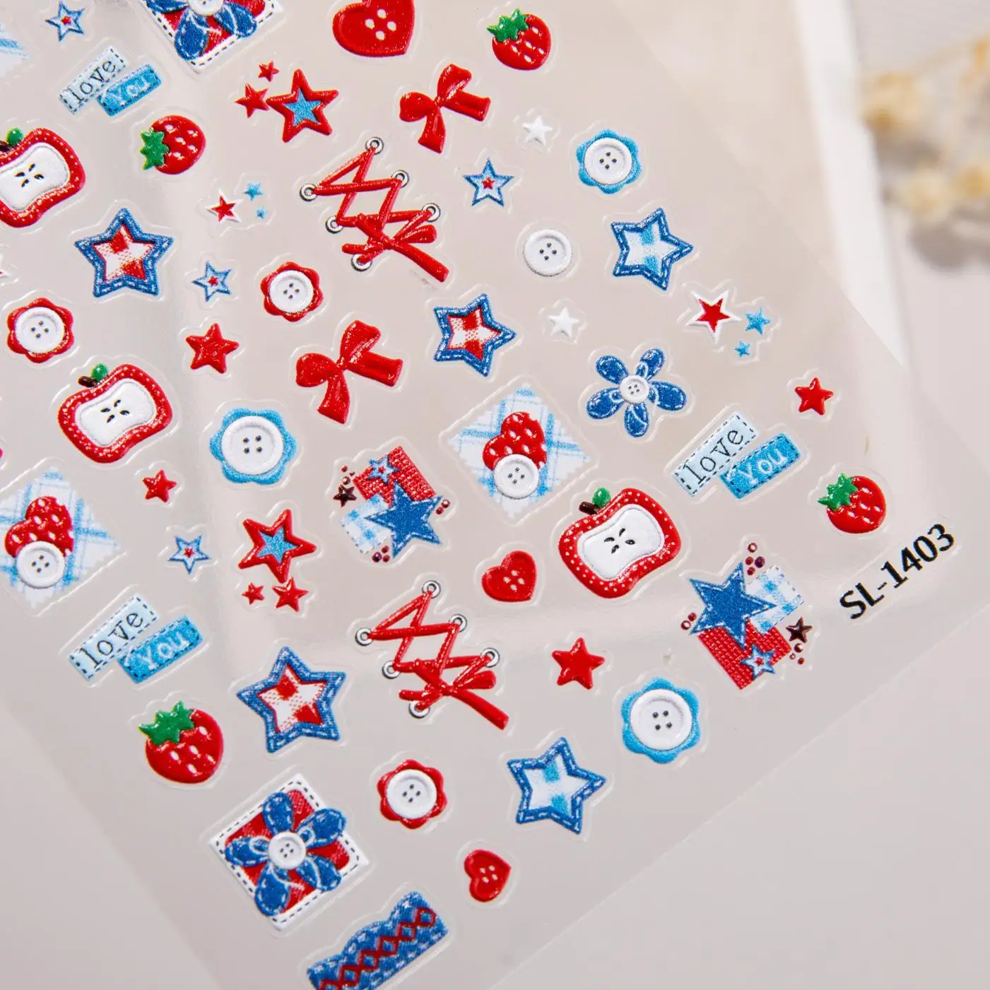 

Adorable Apple 5D Nail Art Stickers Cute Cartoon Flowers Bowknot Stars Playful Self-Adhesive Manicure Decals for DIY Decoration