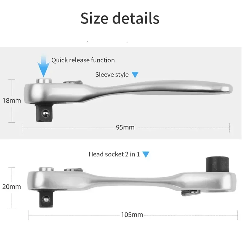 1/4inch Dual Head Quick Socket Portable Wrench 72 Teeth Mini Ratchet Handle Wrench Hex Bit Double Ended Screwdriver Spanner Tool