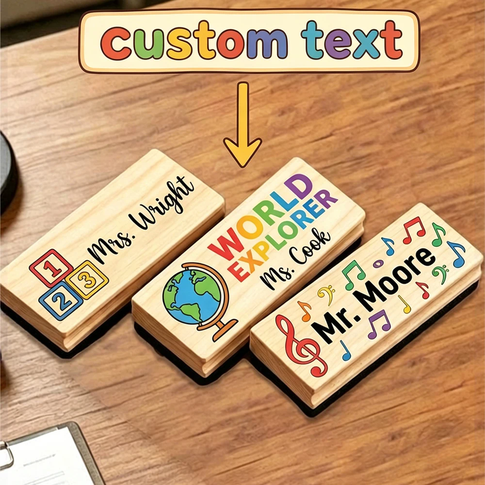 Custom Name Wooden Whiteboard Eraser,Personalized Dry Erase Board,Soft Felt Cleaning Pad,Teacher Appreciation Day,Back To School