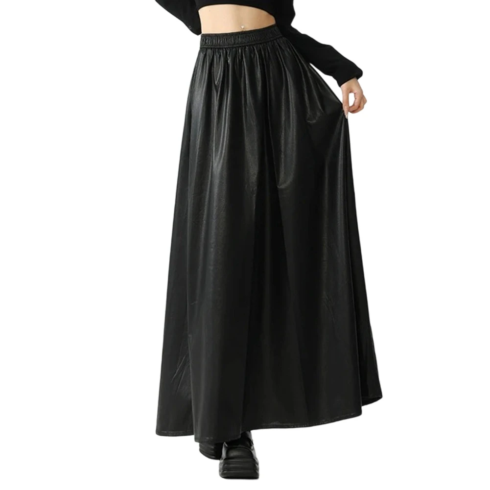 Gonna in pelle PU slim fit con elastico in vita Design a trapezio di media lunghezza per donna, adatta per ufficio, uso casual e formale