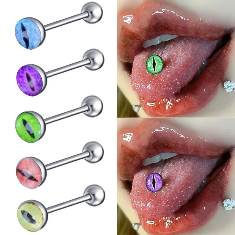 14G Glow in the Dark Dragon Eye Ball Tongue Ring, Stainless Steel Barbell for Men and Women Halloween Body Piercing Jewelry