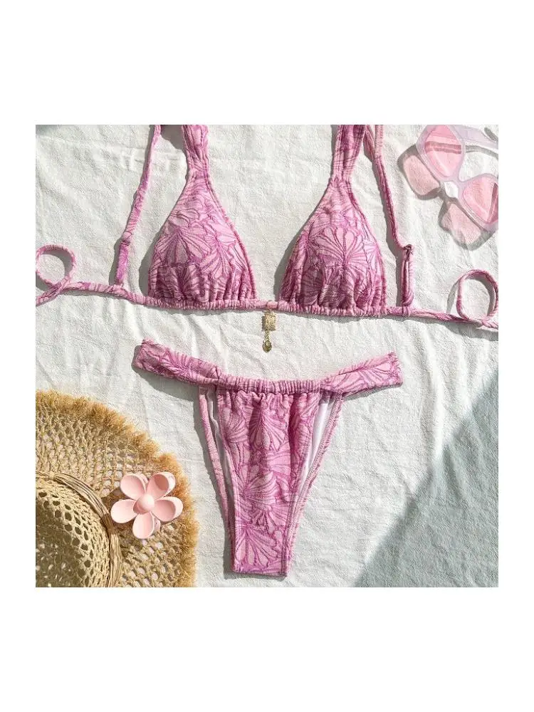 Sexy Printed  Cup Bikini Swimsuit Separate Design Polyester Material Swimming Suit with Chest Pad No Steel Support