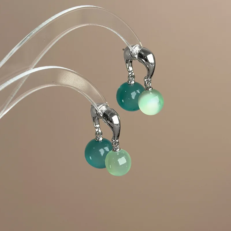 Earrings Translucent Blue Mini Round Bead Front Back Wearable Unique Stylish Lightweight Acrylic Summer Jewelry Women