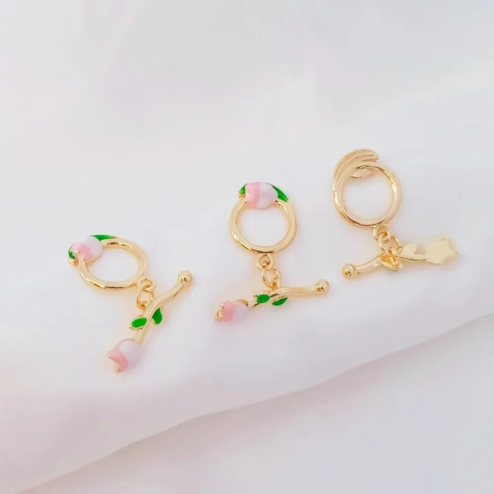 

18K Gold-plated Oil-drip Flower Bud Flower OT Buckle Connection Buckle Pearl Bracelet Necklace DIY Handmade Jewelry Accessories