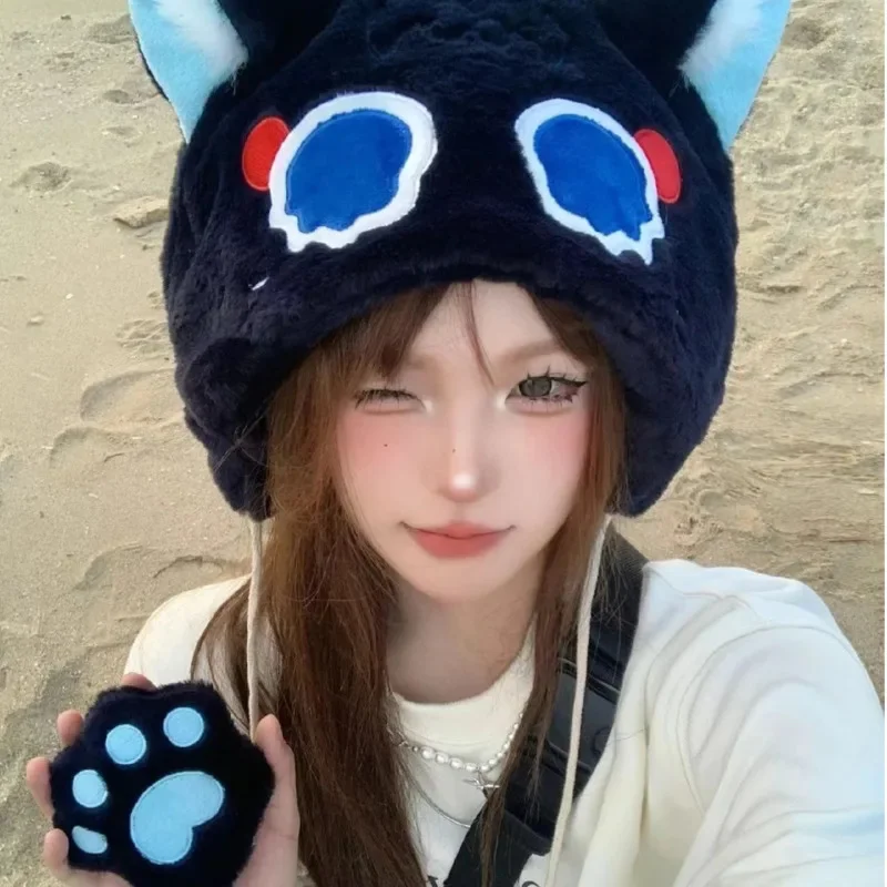 Game Genshin Impact Balladeer Cosplay Anime Wanderer Hat Cute Autumn Winter Warm Plush Ear Protection Cap Kids Adult Gift