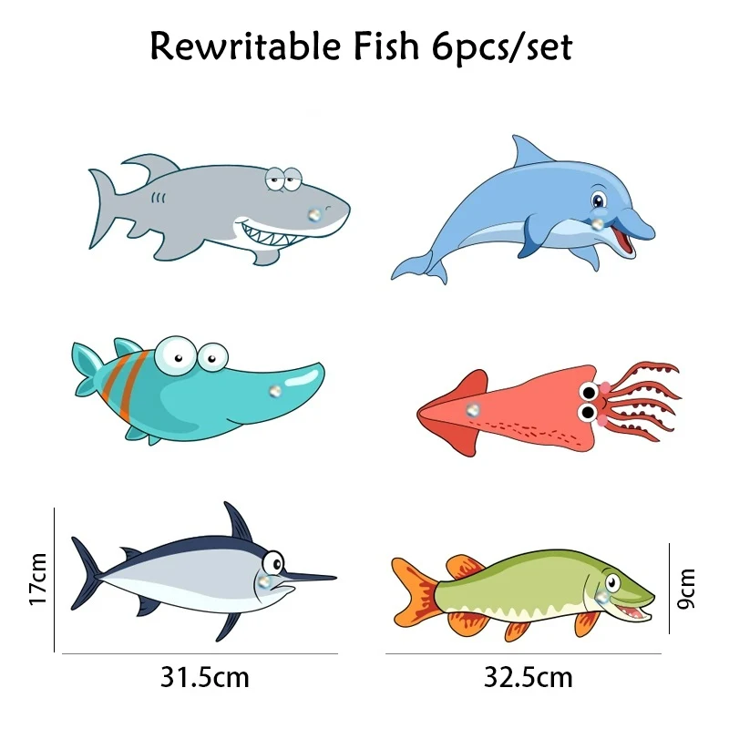 30cm Long Big Fish Fishing Written Card Rewrittable Cards Sentence Learning Teaching Aids Class Supplies Quiz Game Board Sticker