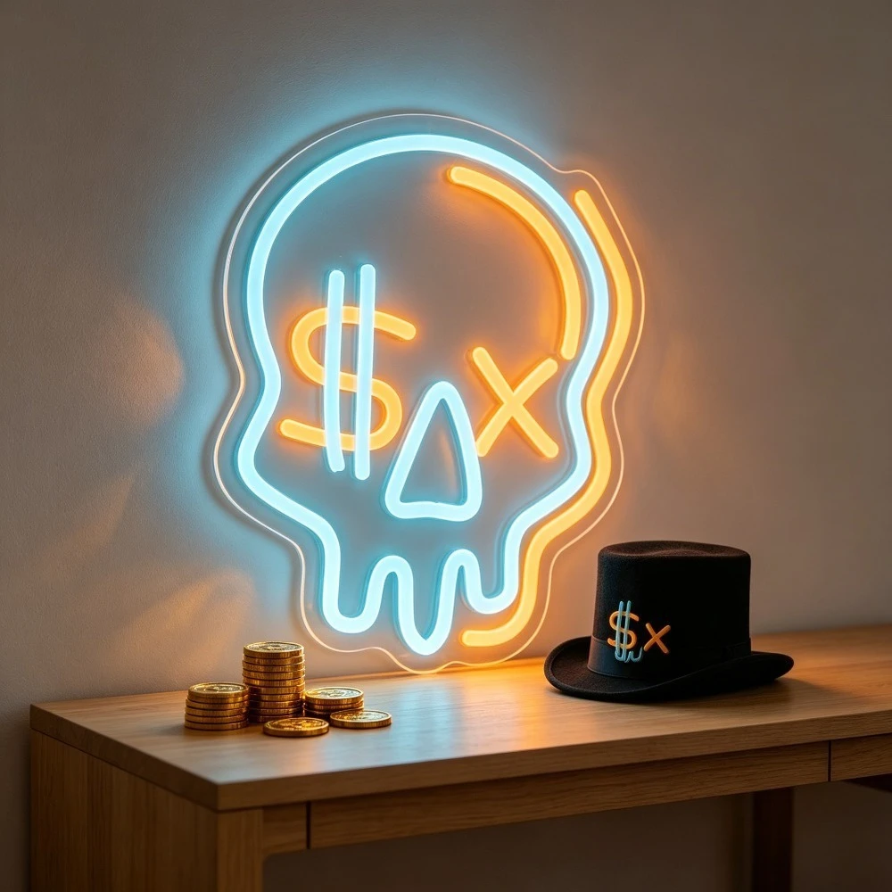 Dollar Skull Neon Sign LED USB Dimmable Wall Light for Bar Club Men Cave Garage Hip Hop Room Halloween Party Decor Boys Gifts