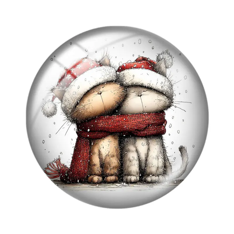 Christmas Watercolor Cat 12/18/20/25mm glass cabochon  bracelet pendant rings for jewelry demo earrings back Making findings view 4