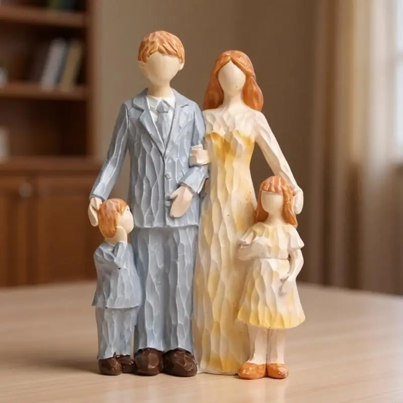 Familienfiguren, Kunstharz, Familienskulptur, Eltern, Sohn, Tochter, Statue, Heimdekoration, Geburtstag, Erntedankfest, B03E