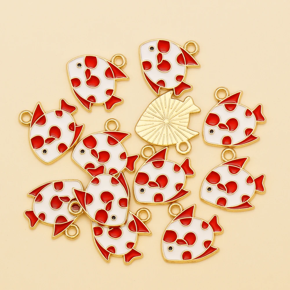10 Stücke 15x14mm Zufällige Farben Mix Emaille Fisch Charms Legierung Ozean Tier Anhänger Für DIY Schmuck Machen Nette Ohrringe Armband – Detail 14