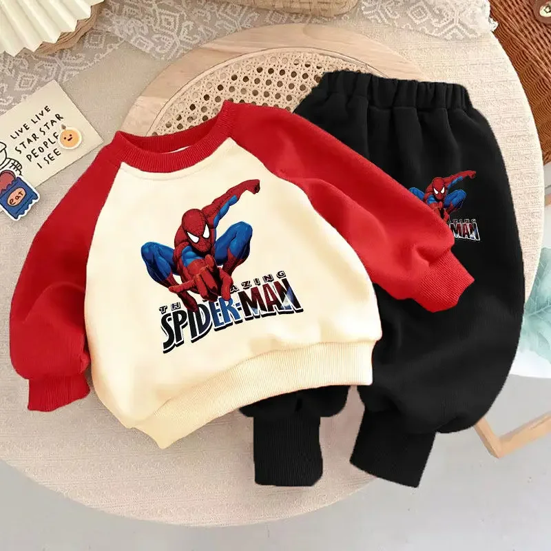 Disney Spiderman Children's Clothing Sets Spring Autumn Boys Sweatshirt and Sweatpant 2Pcs Suit Kids Sport Tracksuit