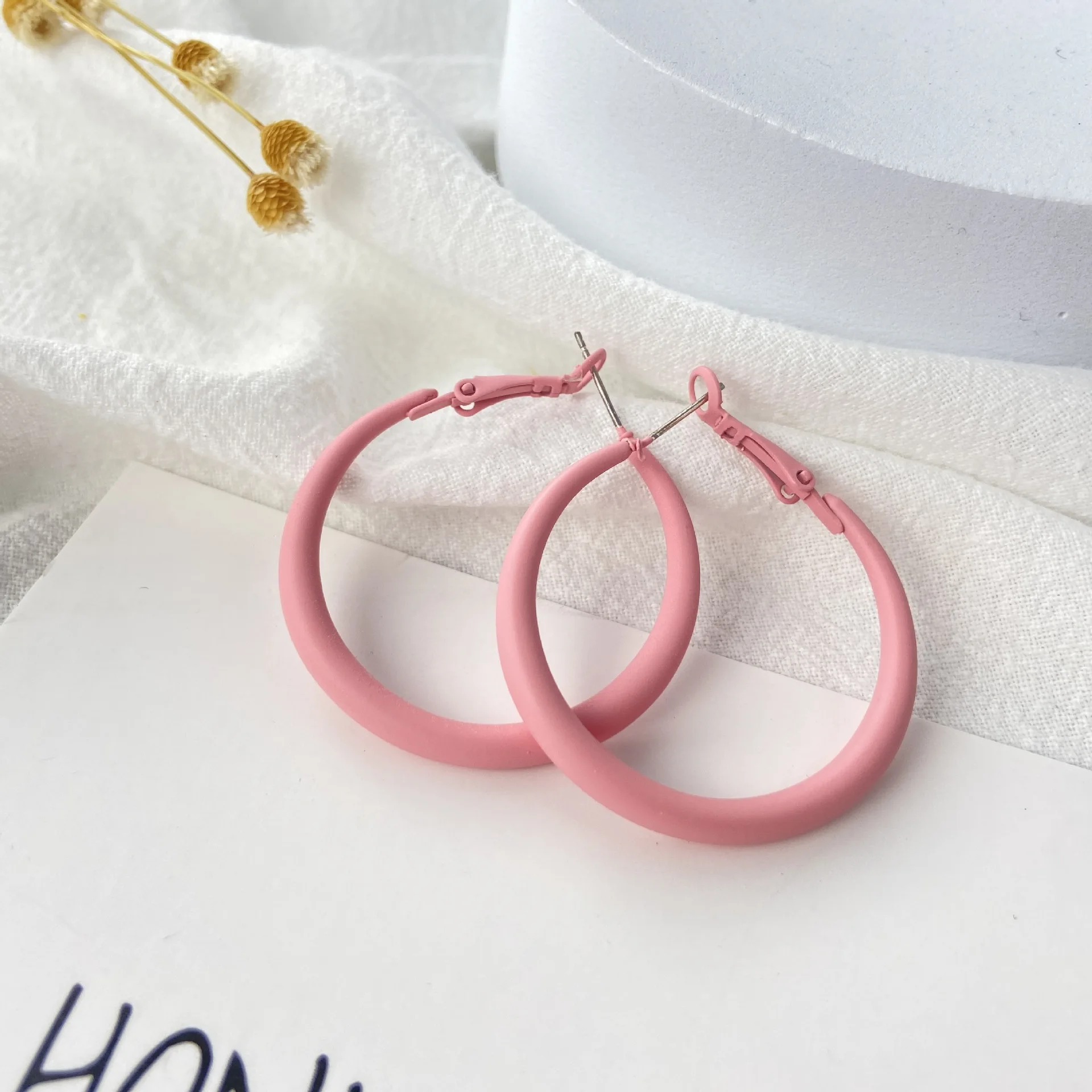 Trendy Big Round Hoop Earrings for Women Statement Jewelry Trendy European Pink Rose Geometry Circle Dangle Earrings Gift