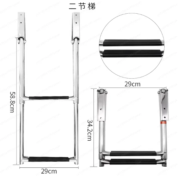 

Stainless Steel Curved Handrail Ladder Four Sections Hidden Folding Ladder