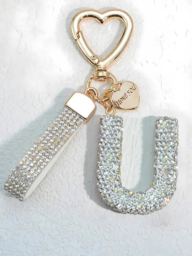 Glänzender Diamant-Besatz 26 Englische Initialen Schlüsselanhänger Auto Hochwertiger Schlüsselring Damenhandtasche Zierlicher Anhänger Thanksgiving-Geschenke – Detail 21