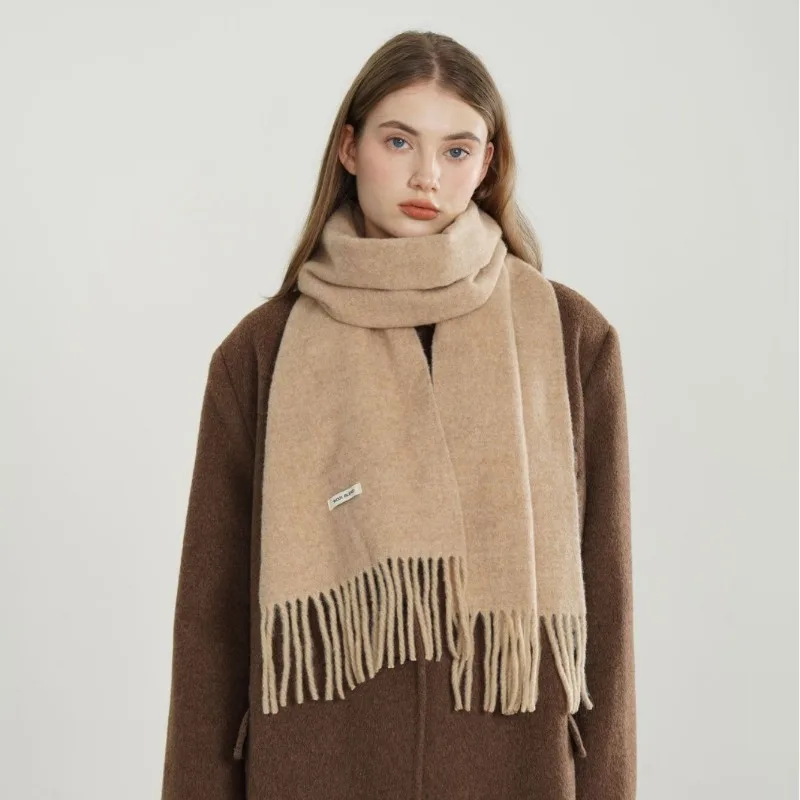 Korean Style Trendy Solid Fringed Scarf Women Men Unisex Minimalist Cozy Neck Wrap Female Male Thick Warm Muffler Autumn Winter