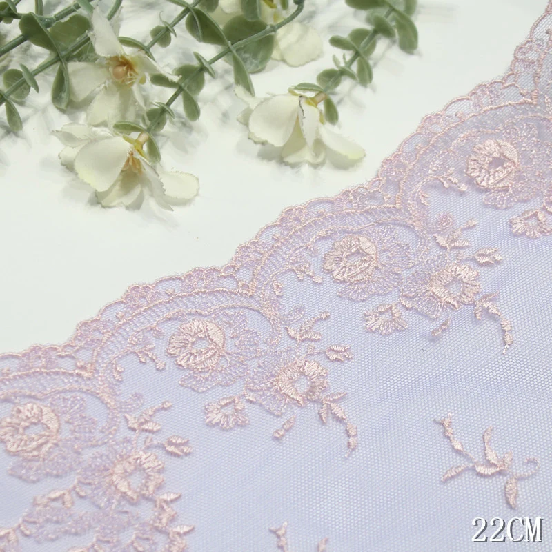 41Yards Embroidered Lace Trim Light Purple Handmade DIY Clothing Accessories Wedding Floral Embroidery Fabrics Curtains