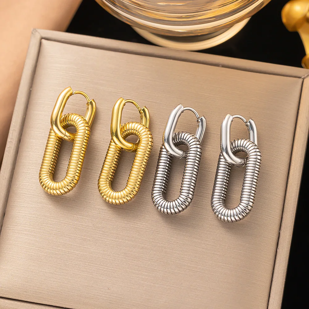 Simple Oval Titanium Pendant with Huggie Hoop Earrings Gold Plated Luxury  Women's Drop Earring Trend Jewelry