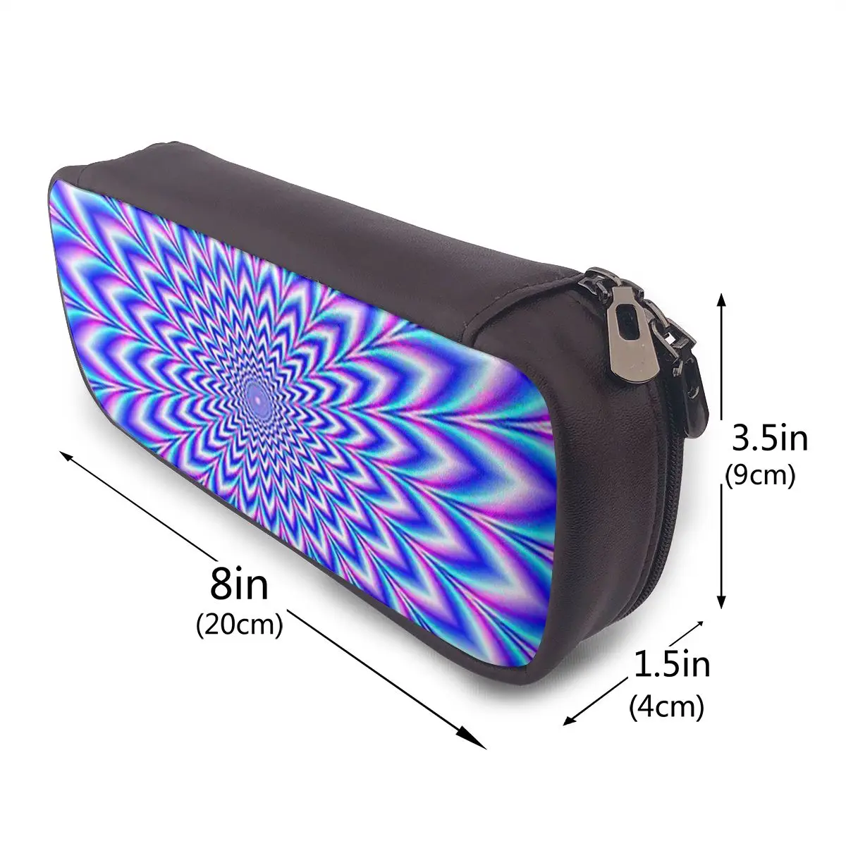Psychedelic Pulse In Blue And Pink Leather Pencil Case for Boy Girl Gifts Pen Box Pencil Bag Stationery Supplies Pen Holder Bag