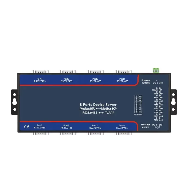OEM 8-Port Industrial Gateway Neutral Label No Brand Logo RS232 RS485 Ethernet TCP/IP Modbus Multiple Communication Networking
