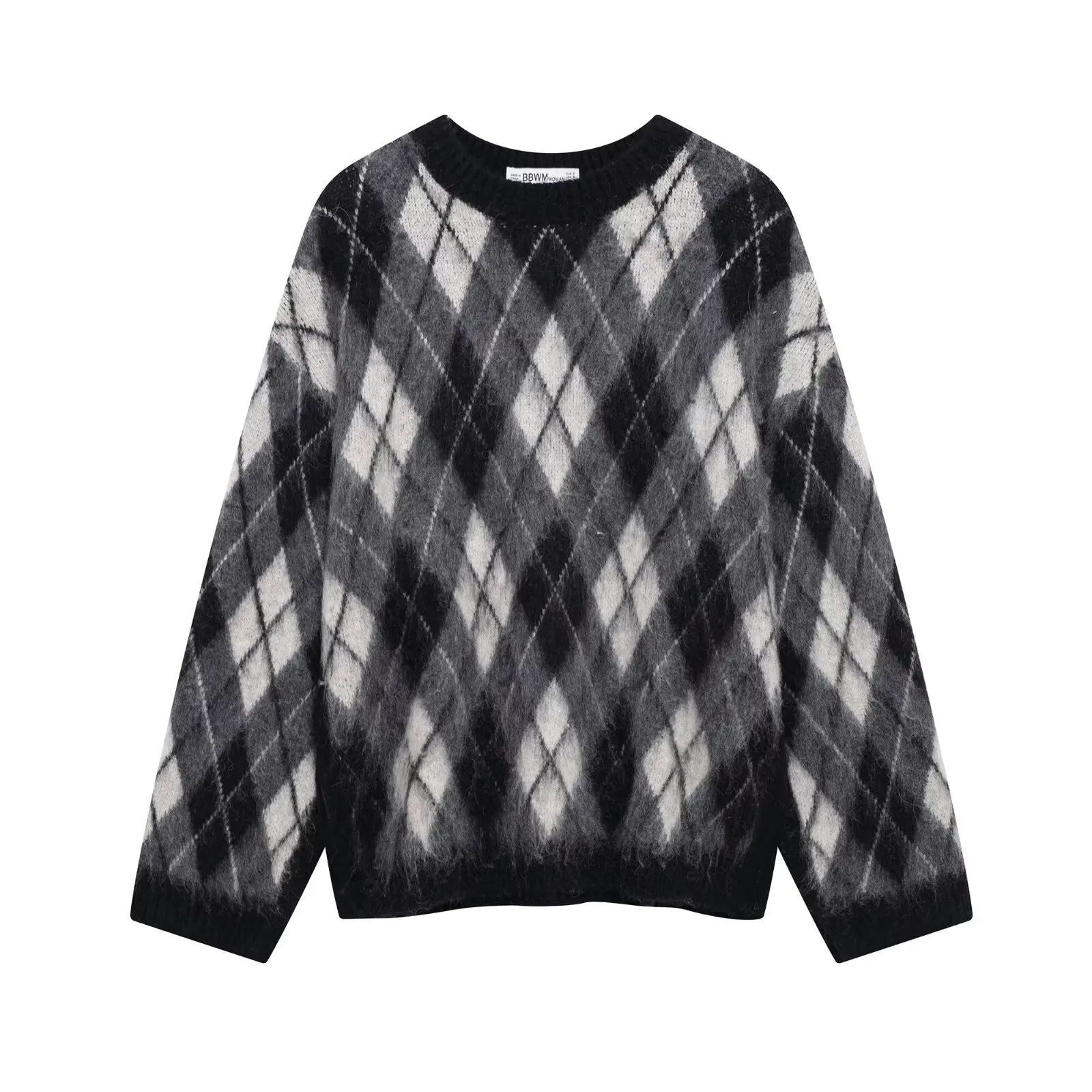 Woman Clothes Sweater Women's 2025 Autumn And Winter New Street Round Neck Diamond Pattern Pullover Sweater Tops Women's Sweater