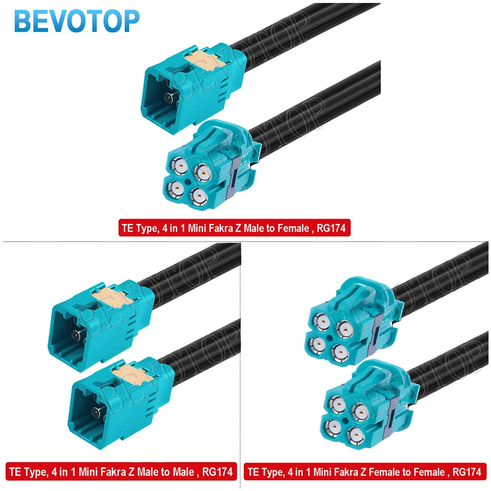 TE Type 4-in-1 MINI FAKRA to MiniFakra Z Male/Female Connector RG174 Coaxial Cable 50 Ohm High Quality