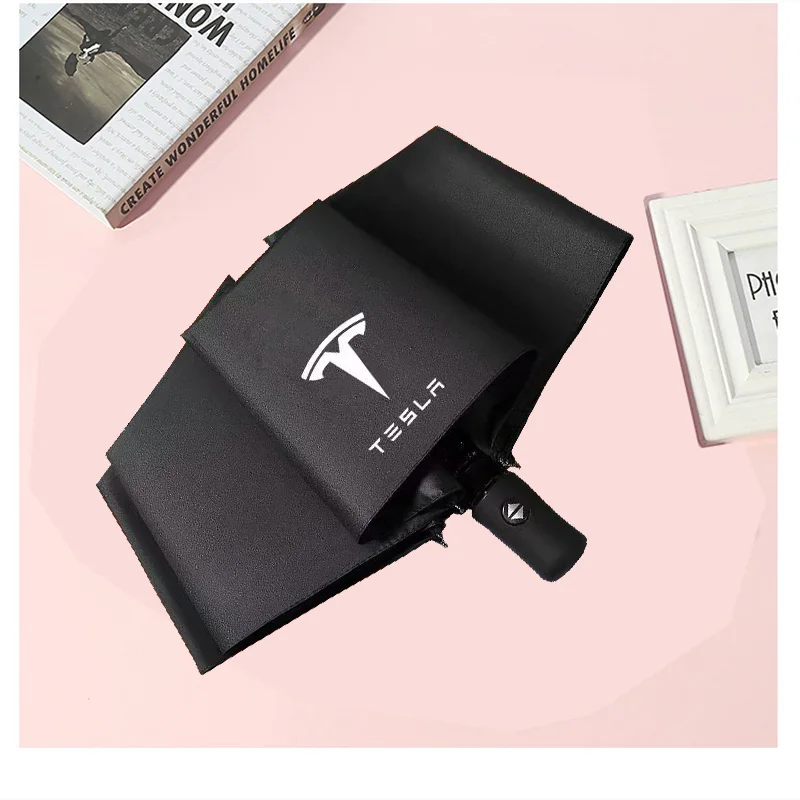 Paraguas automático con logotipo de coche para Tesla Model 3 Model S Model X Model Y Roadster SpaceX, paraguas portátil con logotipo para hombre de negocios y mujer