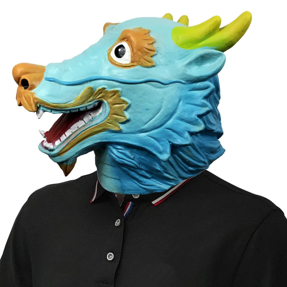 Chinesische Drachenkopfmaske Halloween-Party Großartiges Kostüm Vollgesichtsmaske Tier-Latexmaske Cosplay Verkleidung Kostüm-Requisiten – Detail 3