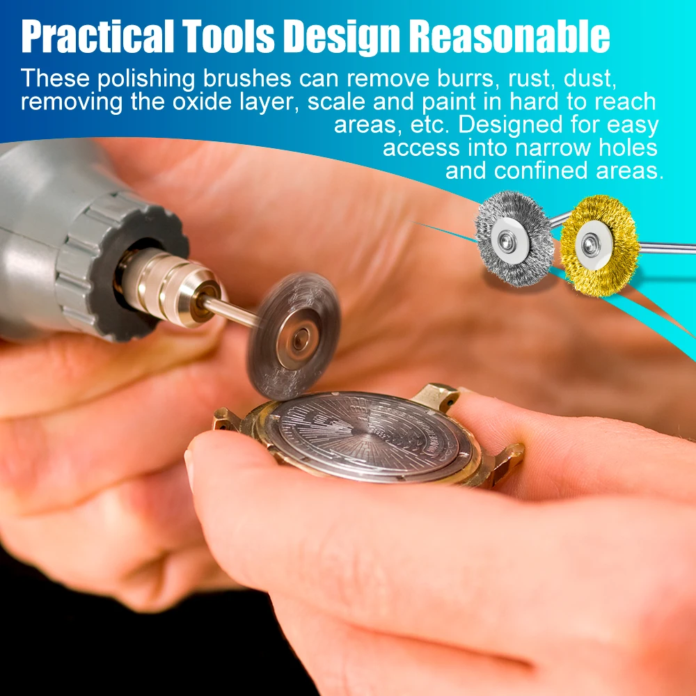 CMCP 10 قطعة 22 مللي متر تلميع فرشاة سلك مجموعة 3.0 مللي متر عرقوب الفولاذ المقاوم للصدأ/النايلون/النحاس لتلميع طحن لأدوات دريمل الدوارة #4