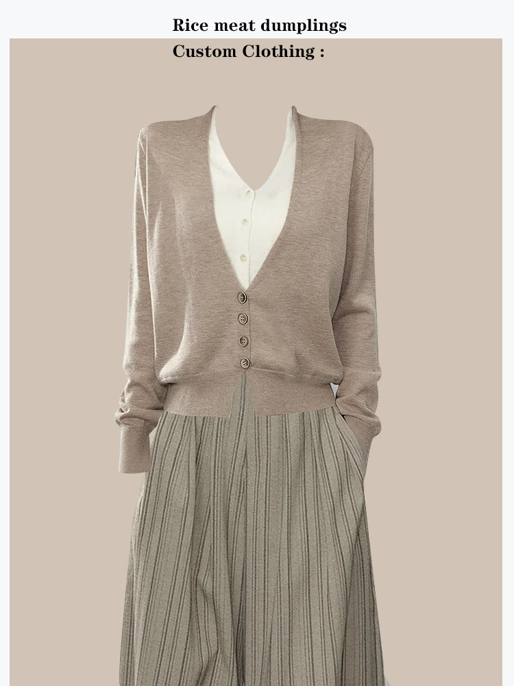

Korean Style Elegance Loose Feeling V-Neck Knitted Sweater Autumn New Style Layered Design Sweater Cardigan Fashion Set for W...
