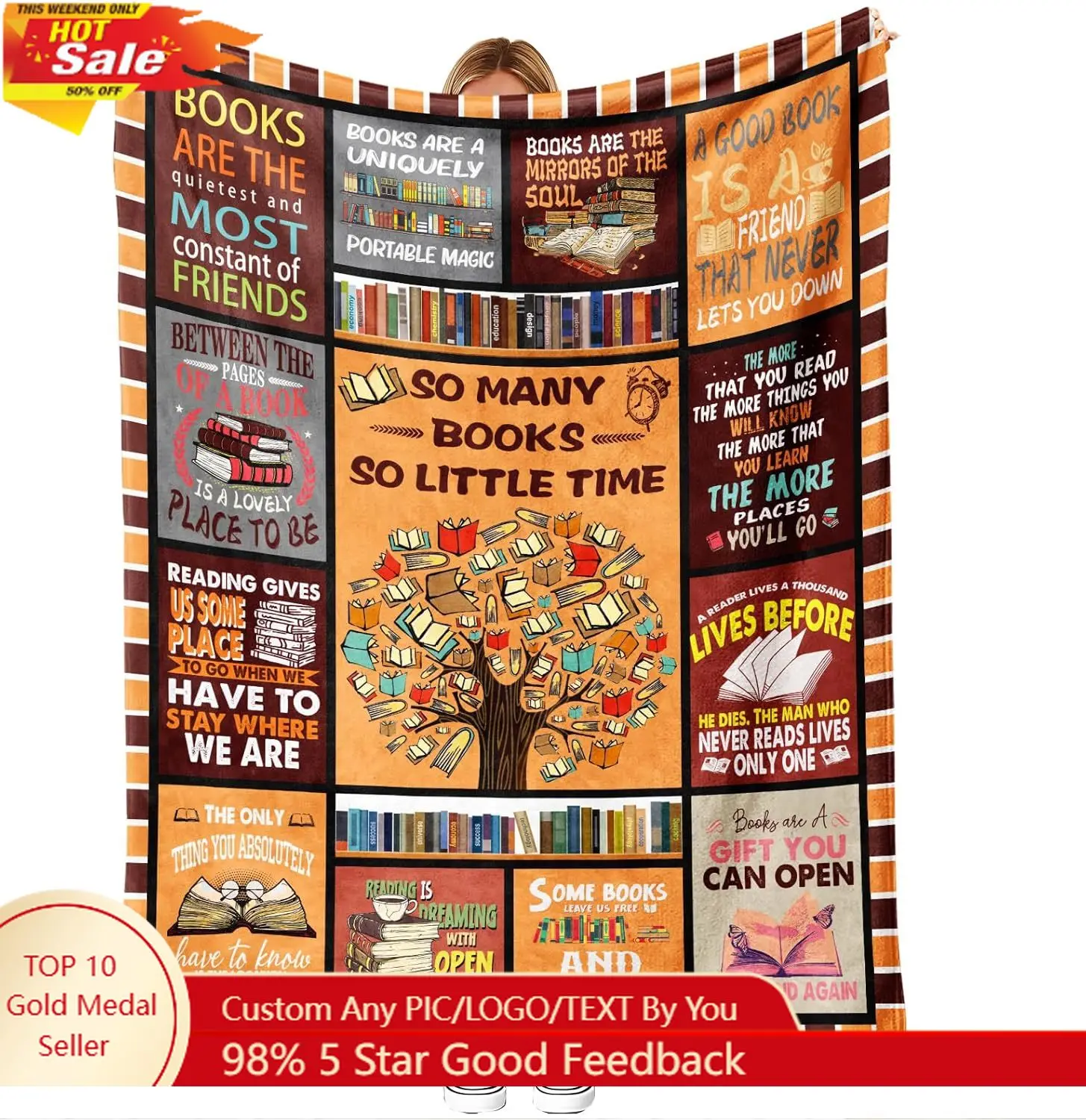 

Reading Blanket inches So Many Books So Little Time Flannel Throw for Book Lovers Readers Librarians Custom blankets