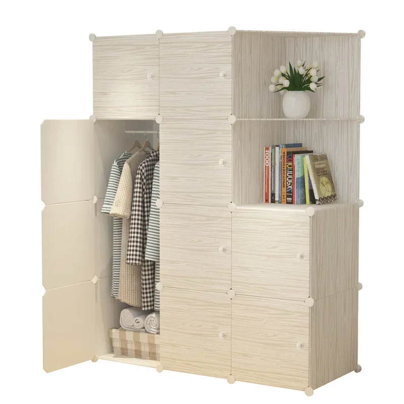 Simple wardrobe assembly, plastic wardrobe, baby home deepening simulation, wood grain plastic magic film wardrobe, affordable p