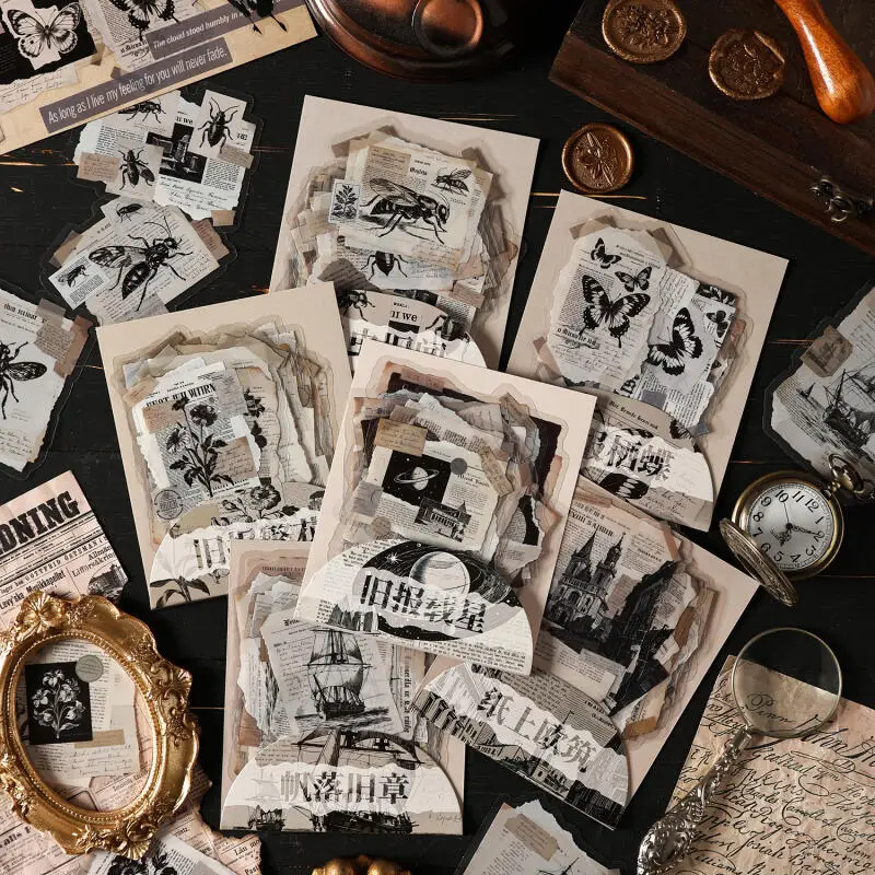

Card Lover 15 Pcs [Collage Theater Series] PET Stickers Vintage Newspaper Theme Insect Old News Journal Decoration Scrapbooking