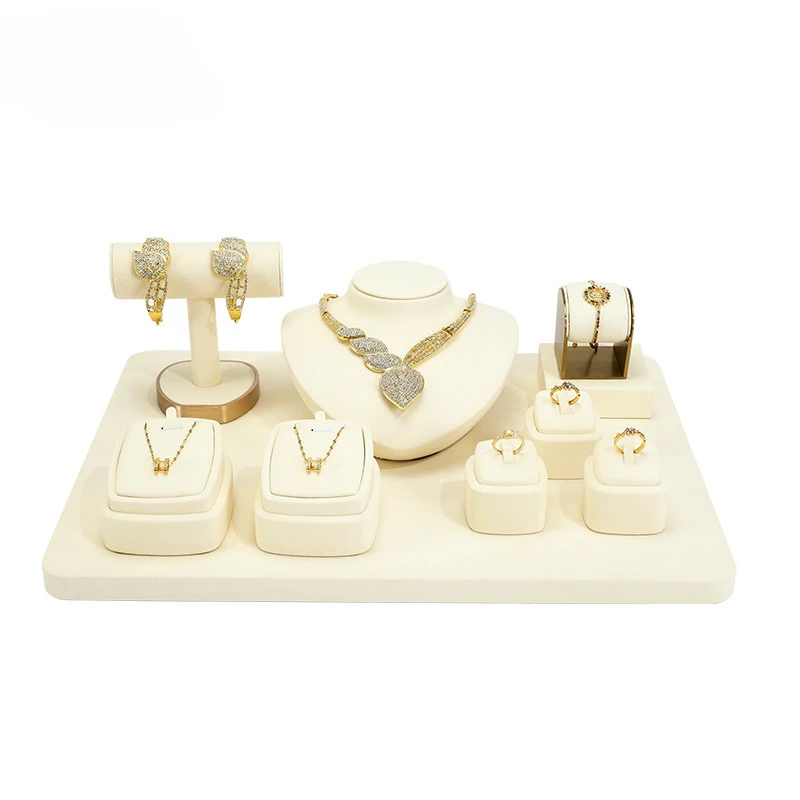 쥬얼리 카운터 귀걸이 반지 진열대 베이지색 쥬얼리 진열 소품 (금속 받침대 포함) 귀걸이 목걸이 정리함