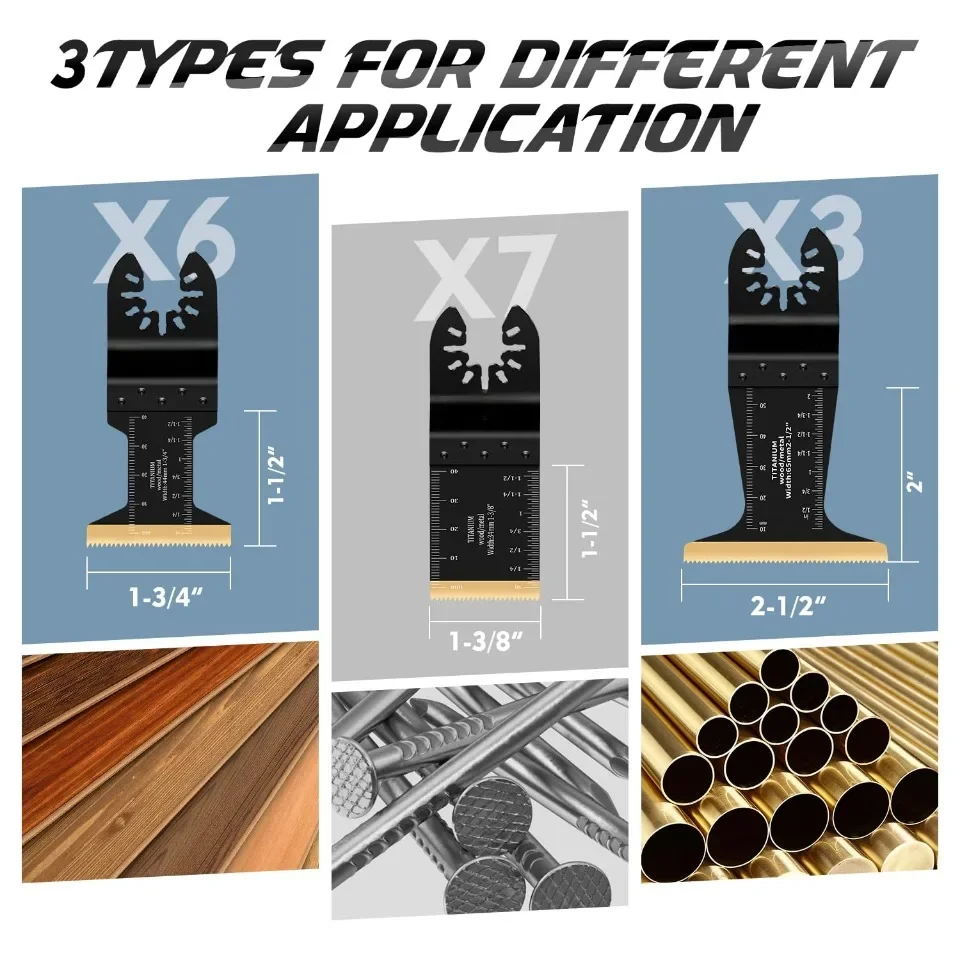 16pcs Titanium Oscillating Tool Blades Universal Multitool Blades for Metal Wood Oscillating Saw Blade Multi Tool Blades Kits