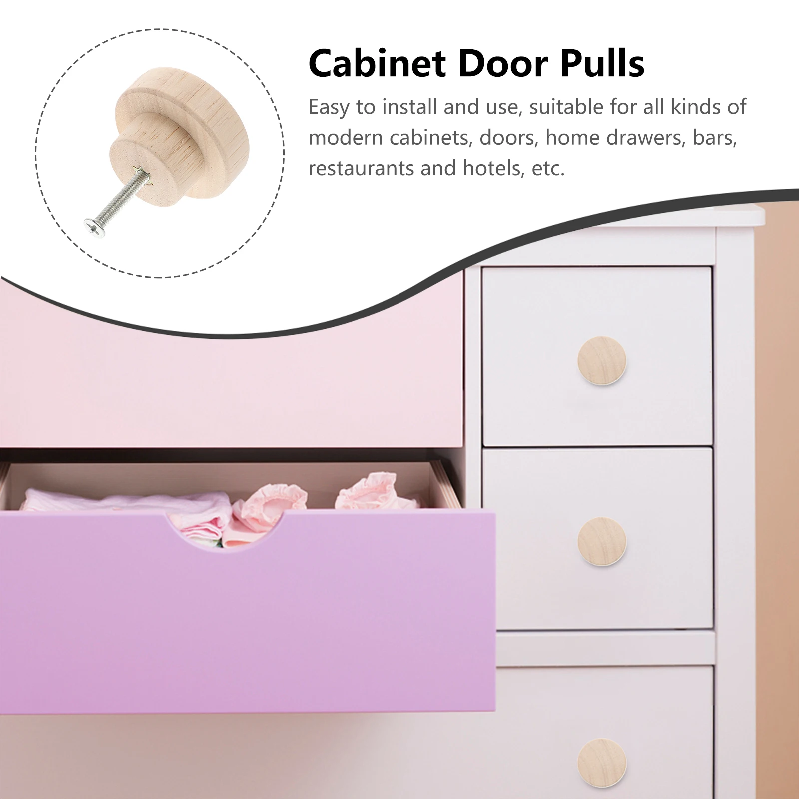 

8 Pcs Wooden Handle Decorative Cabinet Knobs Dressing Table Simple Handles Dresser Pulls Round Drawer Door