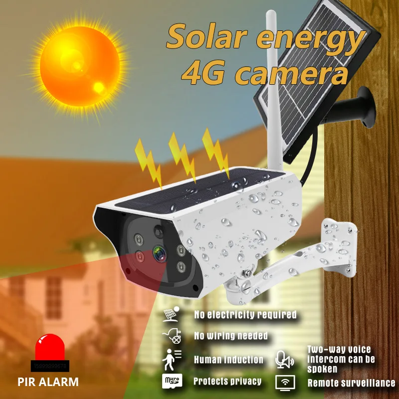 Cámara de seguridad Solar para exteriores, dispositivo con tarjeta Sim 4G, batería inalámbrica, Pir, alarma humana, 1080P