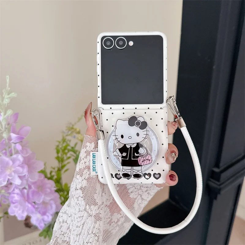 

INS Polka Dot With Hellokitty Fold Magnetic Stand for Samsung Galaxy Z flip6 7FE Flip5 6 Flip7 phone case Cover Cute Funda Cases