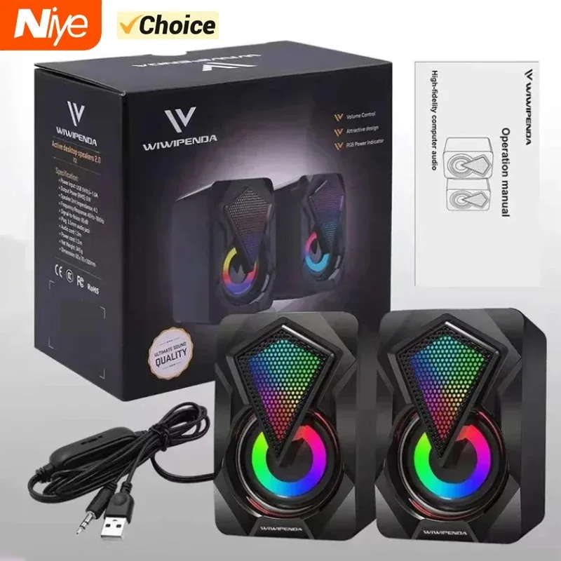 Stereo Surround Sound Computer Speakers with RGB Light USB Powered Subwoofer for Desktop Laptop PC