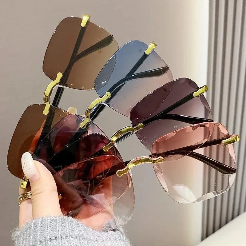 

Square Rimless Sunglasses Women Luxury Brand Designer Summer Red Glasses Fashion Sun Glasses for Men UV400 Shades Sunglass Woman