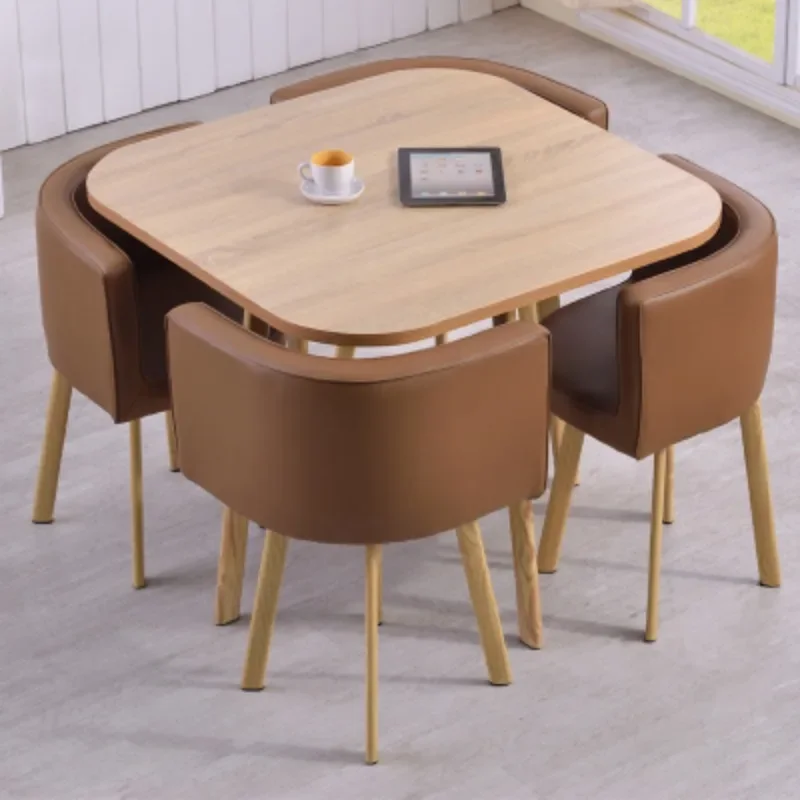 Set di tavolini da tè rotondi moderni, set da pranzo in legno, sedia nordica quadrata, tavolino minimalista, mobili per hotel Huismeubilair