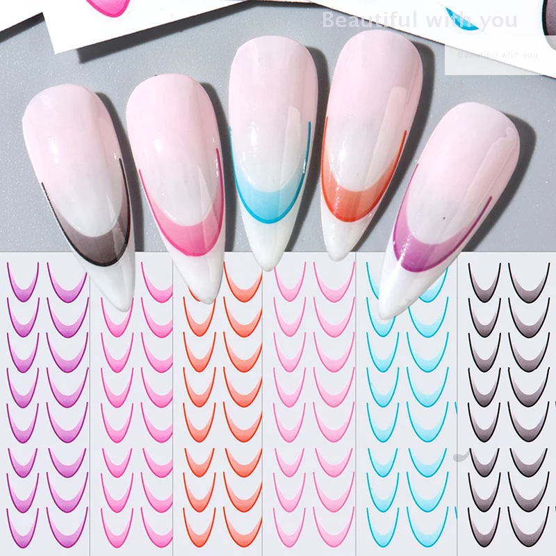 1Pcs Gradient Color Line Design French Nail Art Stickers Self-adhesive Ail Tips Guides For DIY Decoration Stencil Tools