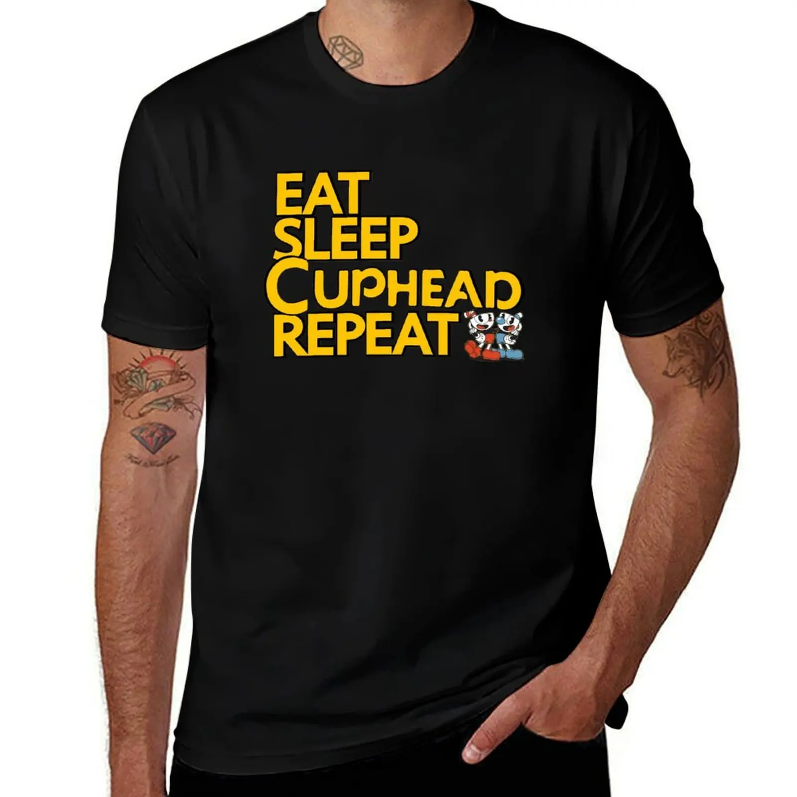 

CUPHEAD TSHIRT / EAT SLEEP CUPHEAD REPEAT T-Shirt man t shirt designer t shirts for man graphic tees t shirt man casual T-Shirt