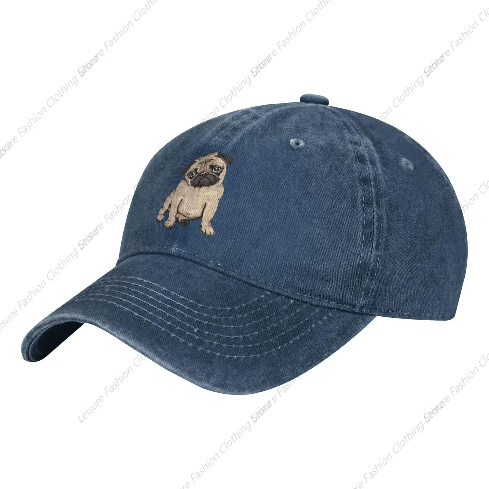 Vintage Washed Adjustable Pug Dog Women's Denim Cotton Baseball Ball Cap Fitted Mom Dad Trucker Hat Cap for Women Unisex