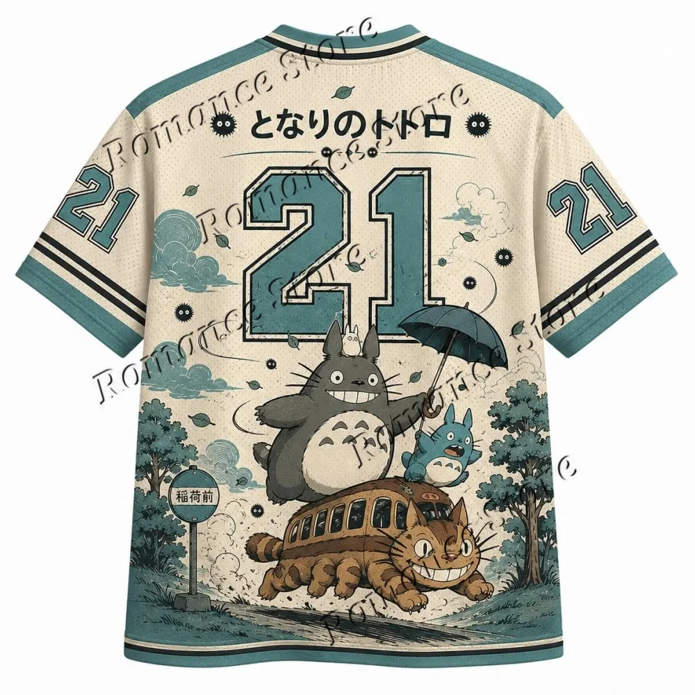 Totoro Catbus 21 Baseball Jersey Men Women t-shirt Harajuku Anime V Neck Short Sleeve Streetwear Cartoon Print Sport Tee Tops view 4
