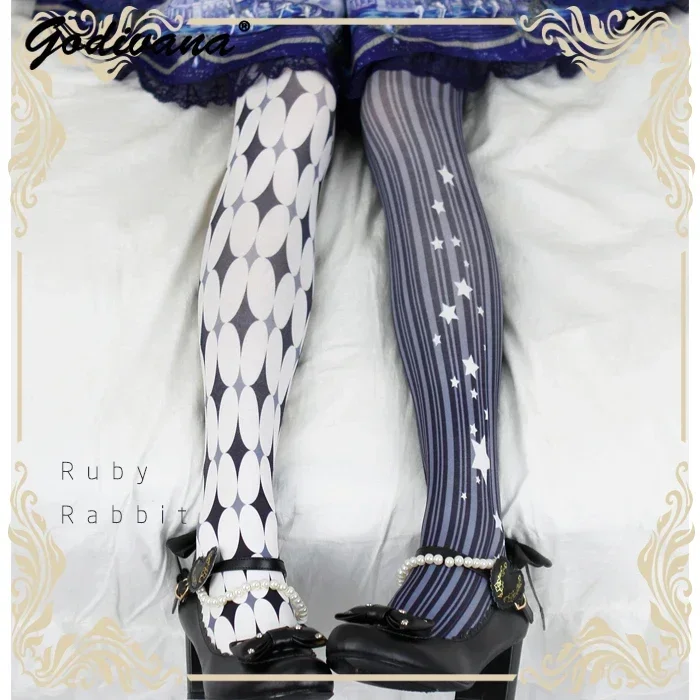 Striped Leggings Lolita Pantyhose Girl Ladies Gothic Printed Base Socks Japanese Style Long Socks Fashion Stockings