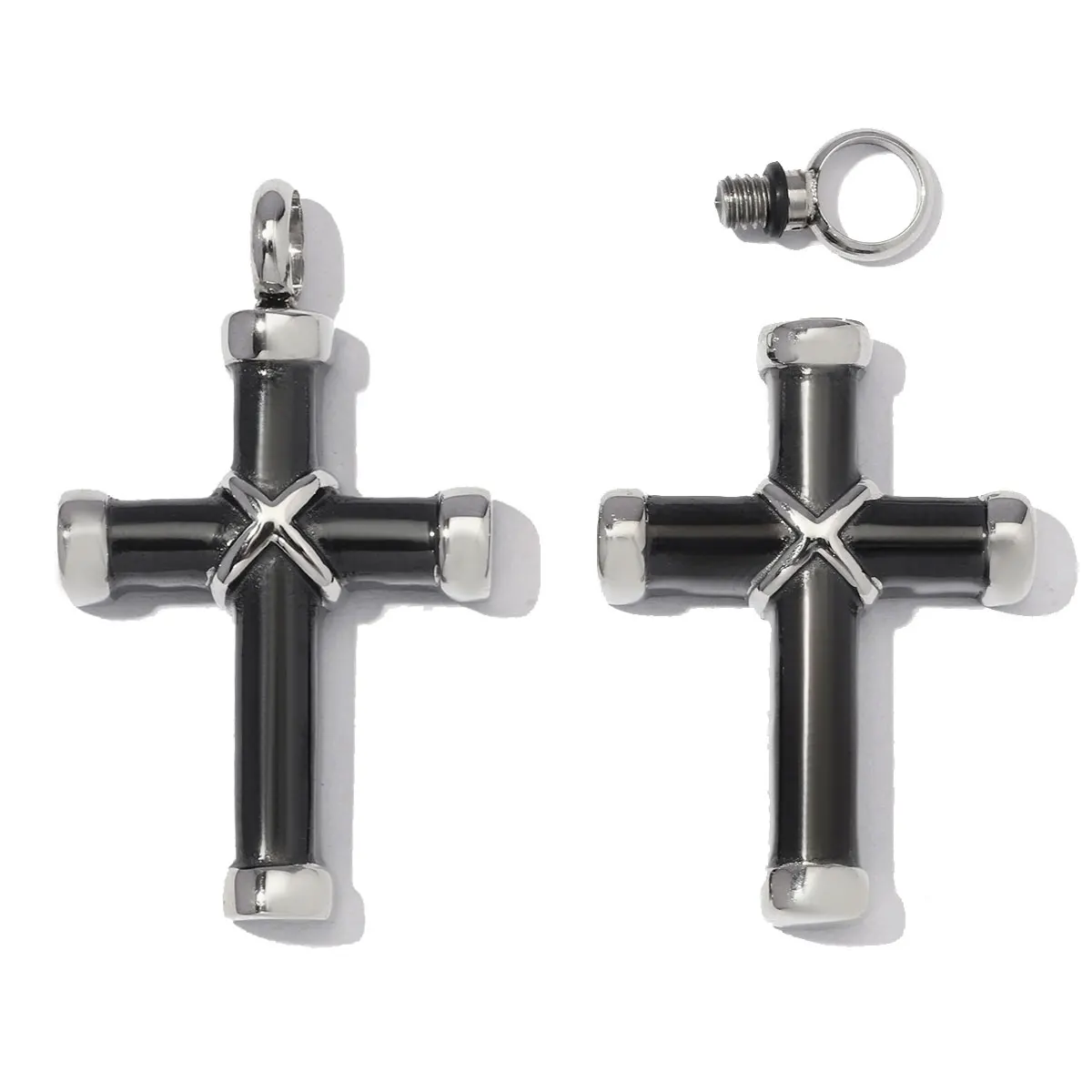2Pcs/Lot Stainless Steel Rhinestone Memorial Ashes Urn Charms Cross Locket Cremation Heart Pendants For DIY Making Jewelry