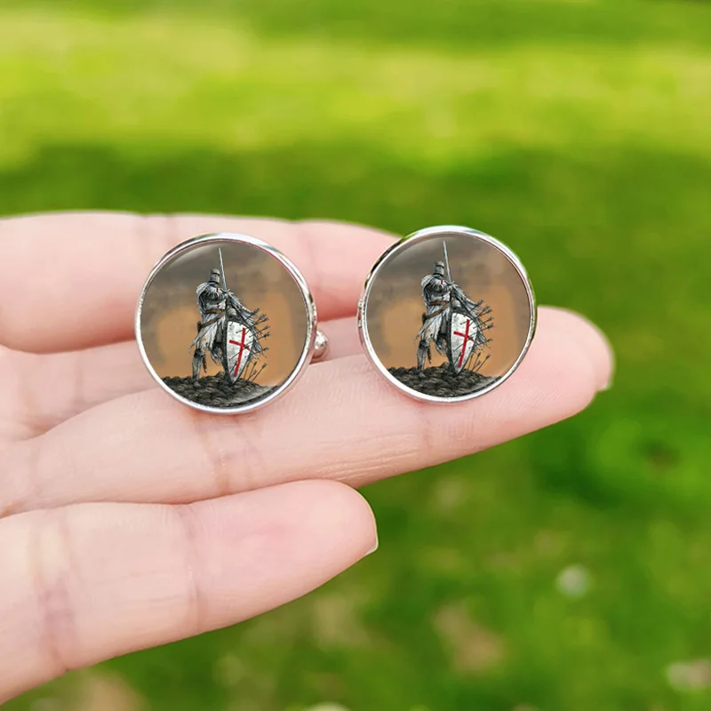 Retro Knights Templar Cufflinks High Quality Glass Dome Red Cross Masonic Pattern Exquisite Mens Cuff Links Buttons - Image 3
