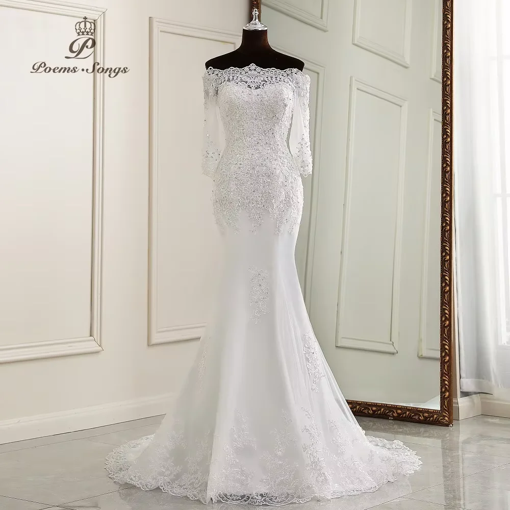 

Three quarter sleeve sexy wedding dress mermaid wedding gowns marriage elegant bride dress vestidos de novia sexy bridal dress