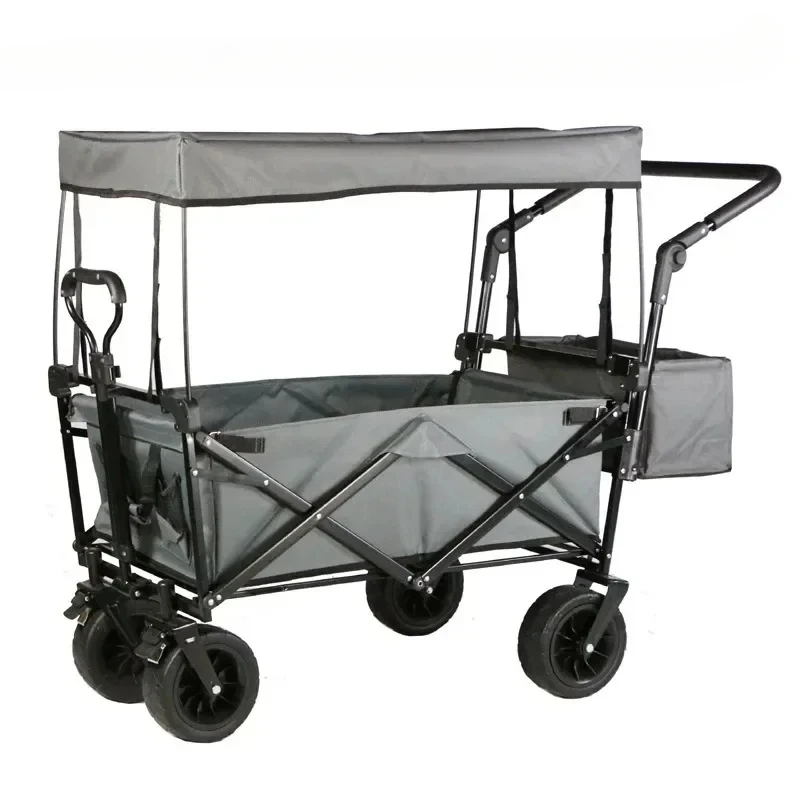 

Outdoor Trolley Portable Foldable Stall Picnic Trolley Camping Trolley Grocery Fishing Shopping Trailer with Canopy New